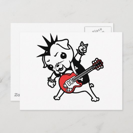 Pug Rocker Briefkaart (Voorkant / Achterkant)