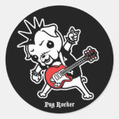 Pug Rocker Ronde Sticker (Voorkant)