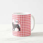 Pug; Rood en wit Gingham Koffiemok (Voorkant rechts)