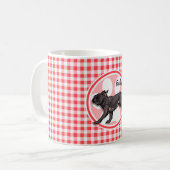 Pug; Rood en wit Gingham Koffiemok (Voorkant links)