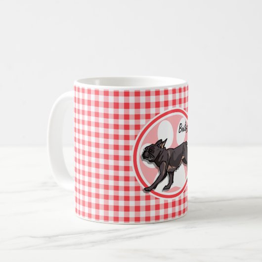 Pug; Rood en wit Gingham Koffiemok (Voorkant links)