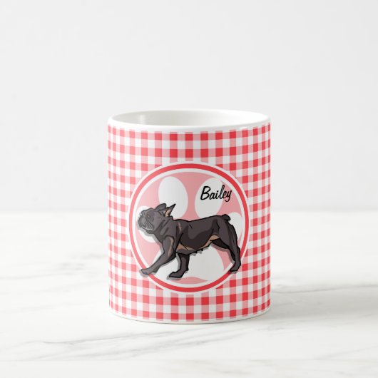 Pug; Rood en wit Gingham Koffiemok (Center)