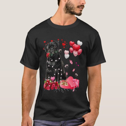Pug Roos Heart Happy Valentine Day Dog mama T-shirt (Voorkant)