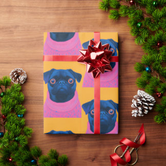 Pug roze en oranje grap cadeaupapier