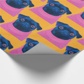Pug roze en oranje grap cadeaupapier (Hoek)