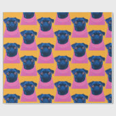 Pug roze en oranje grap cadeaupapier (Vlak)