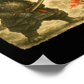 Pug Samurai Japans krijgerkostuum Sumi-e Kunst Fu Poster (Hoek)