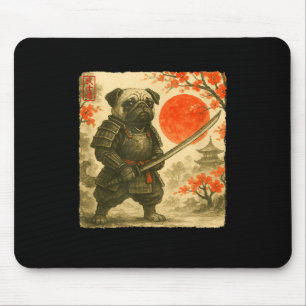 Pug Samurai Japans krijgerskostuum Sumi-e Kunst Fu Muismat