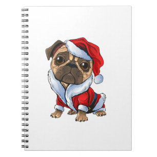 Pug Santa Costume met Kerstmis Pajama Cute Dog Pup Notitieboek