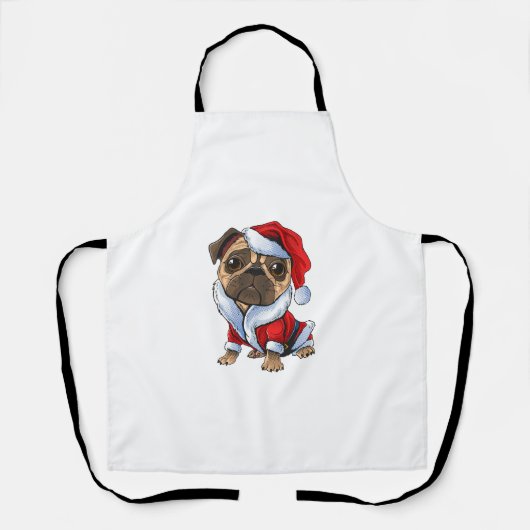 Pug Santa Costume met Kerstmis Pajama Cute Dog Pup Schort (Voorkant)