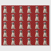 Pug Santa Dog Holiday Red Buffalo Plaid Christmas Cadeaupapier (Vlak)