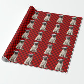 Pug Santa Dog Holiday Red Buffalo Plaid Christmas Cadeaupapier (Uitgerold)