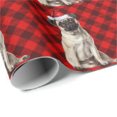 Pug Santa Dog Holiday Red Buffalo Plaid Christmas Cadeaupapier (Rol Hoek)