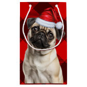 Pug Santa Dog Holiday Red Buffalo Plaid Christmas Klein Cadeauzakje (Achterkant)