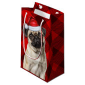 Pug Santa Dog Holiday Red Buffalo Plaid Christmas Klein Cadeauzakje (Voorkant Gekanteld)