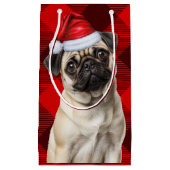 Pug Santa Dog Holiday Red Buffalo Plaid Christmas Klein Cadeauzakje (Voorkant)
