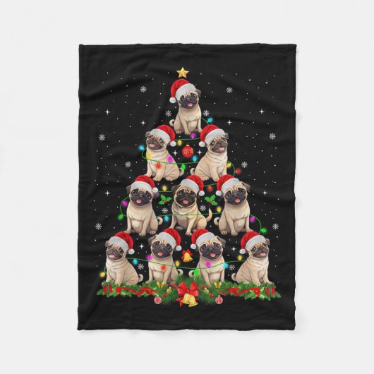 Pug Santa Hat Christmas Tree Lights Xmas Pugmas Do Fleece Deken (Voorkant)