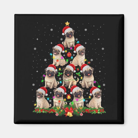 Pug Santa Hat Christmas Tree Lights Xmas Pugmas Do Magneet (Voorkant)
