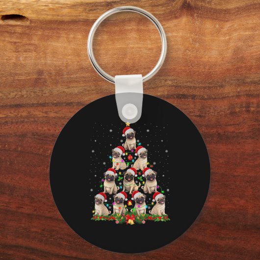 Pug Santa Hat Kerstboom Lights Xmas Pugmas Do Sleutelhanger (Voorkant)