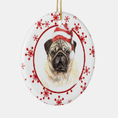Pug Santa Hat Red Snowflake Kerstmis Keramisch Ornament (Rechts)