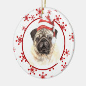 Pug Santa Hat Red Snowflake Kerstmis Keramisch Ornament (Links)