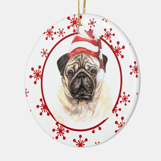 Pug Santa Hat Red Snowflake Kerstmis Keramisch Ornament (Links)