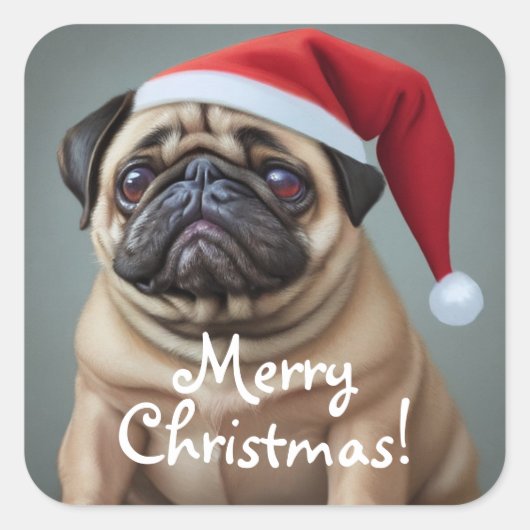 Pug Santa Hat Vierkante Sticker (Voorkant)