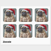Pug Santa Hat Vierkante Sticker (Vel)