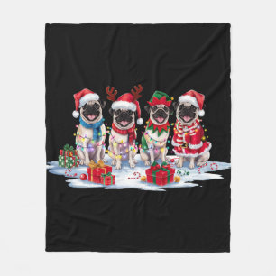 Pug Santa hoedgewei elf kerstverlichting Fleece Deken