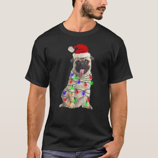 Pug Santa Kerstmis Light T-shirt (Voorkant)