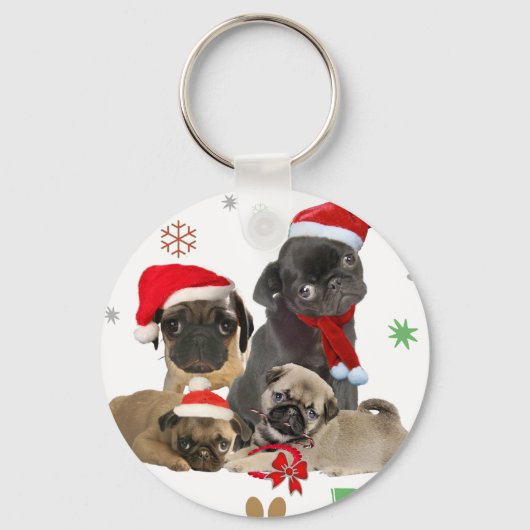 Pug Santa Paws Sleutelhanger (Voorkant)