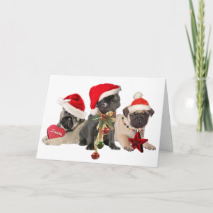 Pug Santa Paws wil graag dat je prettige kerstkaar Feestdagen Kaart