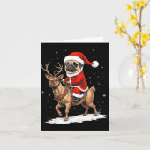 Pug Santa Riding Reindeer Christmas Holiday Puppy  Kaart (Gele Bloem)