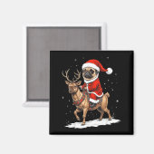 Pug Santa Riding Reindeer Christmas Holiday Puppy  Magneet (Voorkant / Achterkant)