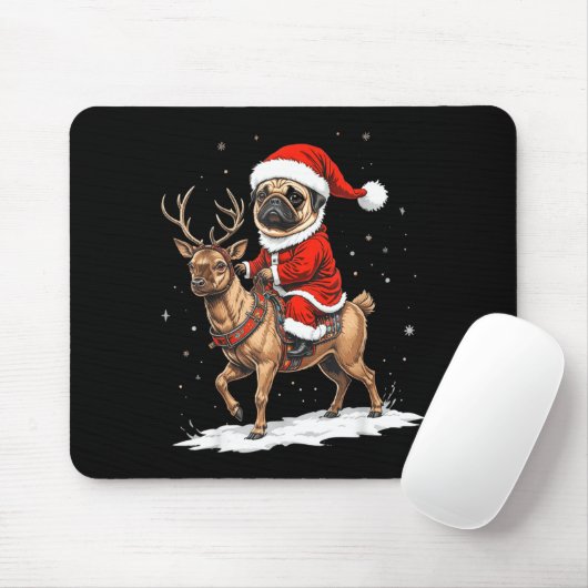 Pug Santa Riding Reindeer Christmas Holiday Puppy  Muismat (Met muis)