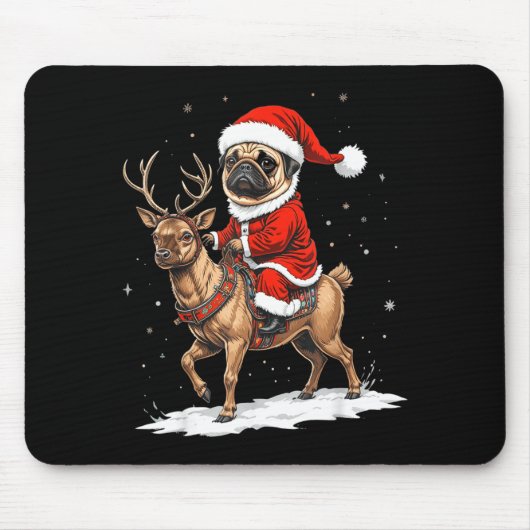 Pug Santa Riding Reindeer Christmas Holiday Puppy  Muismat (Voorkant)