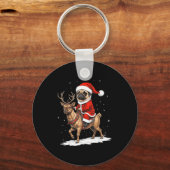 Pug Santa Riding Reindeer Christmas Holiday Puppy  Sleutelhanger (Voorkant)