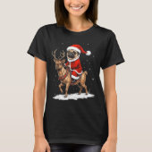 Pug Santa Riding Reindeer Christmas Holiday Puppy  T-shirt (Voorkant)