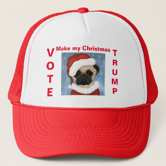 Pug Santa Trucker Hoed Pet (Voorkant)