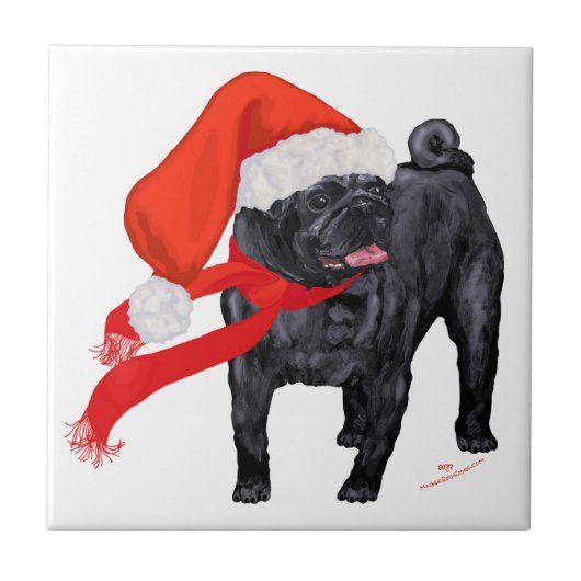 Pug Santa's Helper Tegeltje (Voorkant)