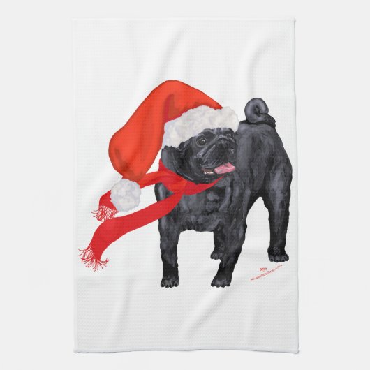 Pug Santa's Helper Theedoek (Verticaal)