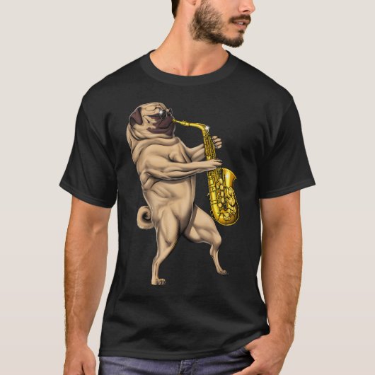 Pug Saxofoonspeler T-shirt (Voorkant)