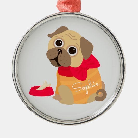Pug schattige hond gepersonaliseerde naam metalen ornament (Voorkant)