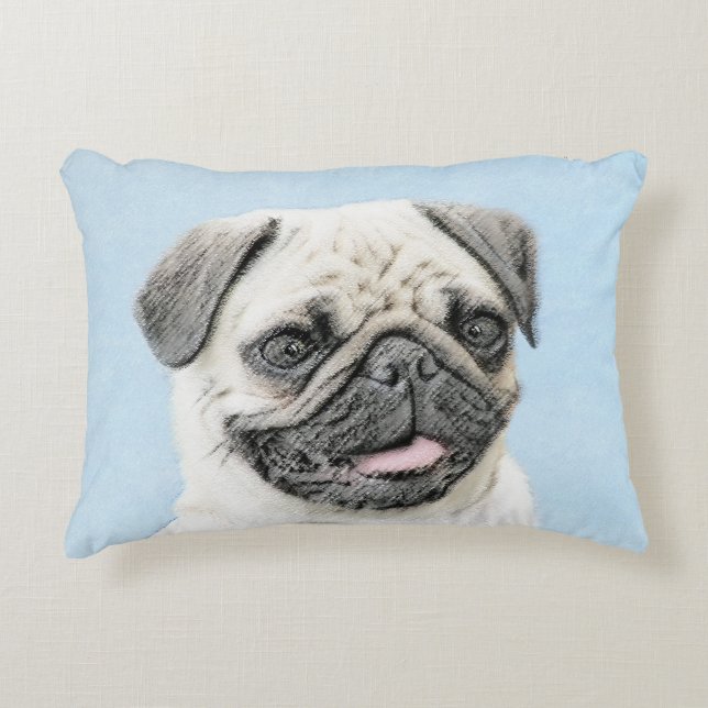 Pug schilderen - Kute Original Dog Art Accent Kussen (Voorkant)