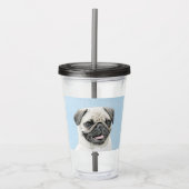 Pug schilderen - Kute Original Dog Art Acryl Drinkbeker (Voorkant)