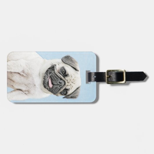 Pug schilderen - Kute Original Dog Art Bagagelabel (Voorkant horizontaal)