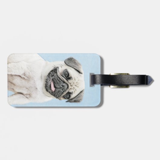 Pug schilderen - Kute Original Dog Art Bagagelabel (Achterkant horizontaal)