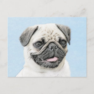 Pug schilderen - Kute Original Dog Art Briefkaart