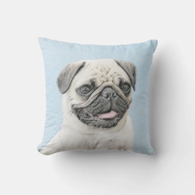 Pug schilderen - Kute Original Dog Art Buitenkussen (Voorkant)