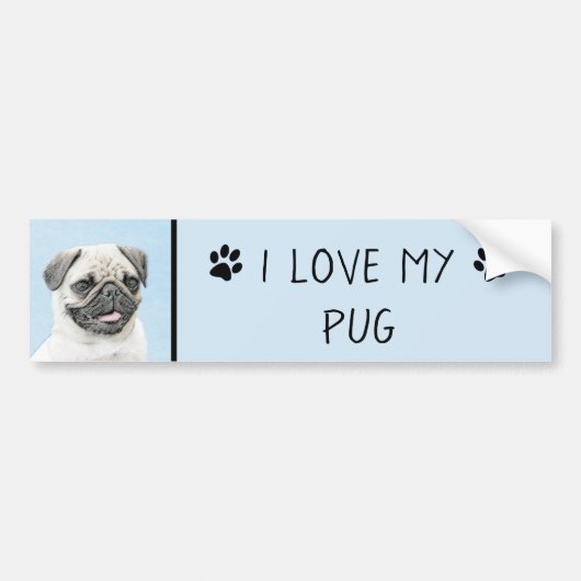 Pug schilderen - Kute Original Dog Art Bumpersticker (Voorkant)